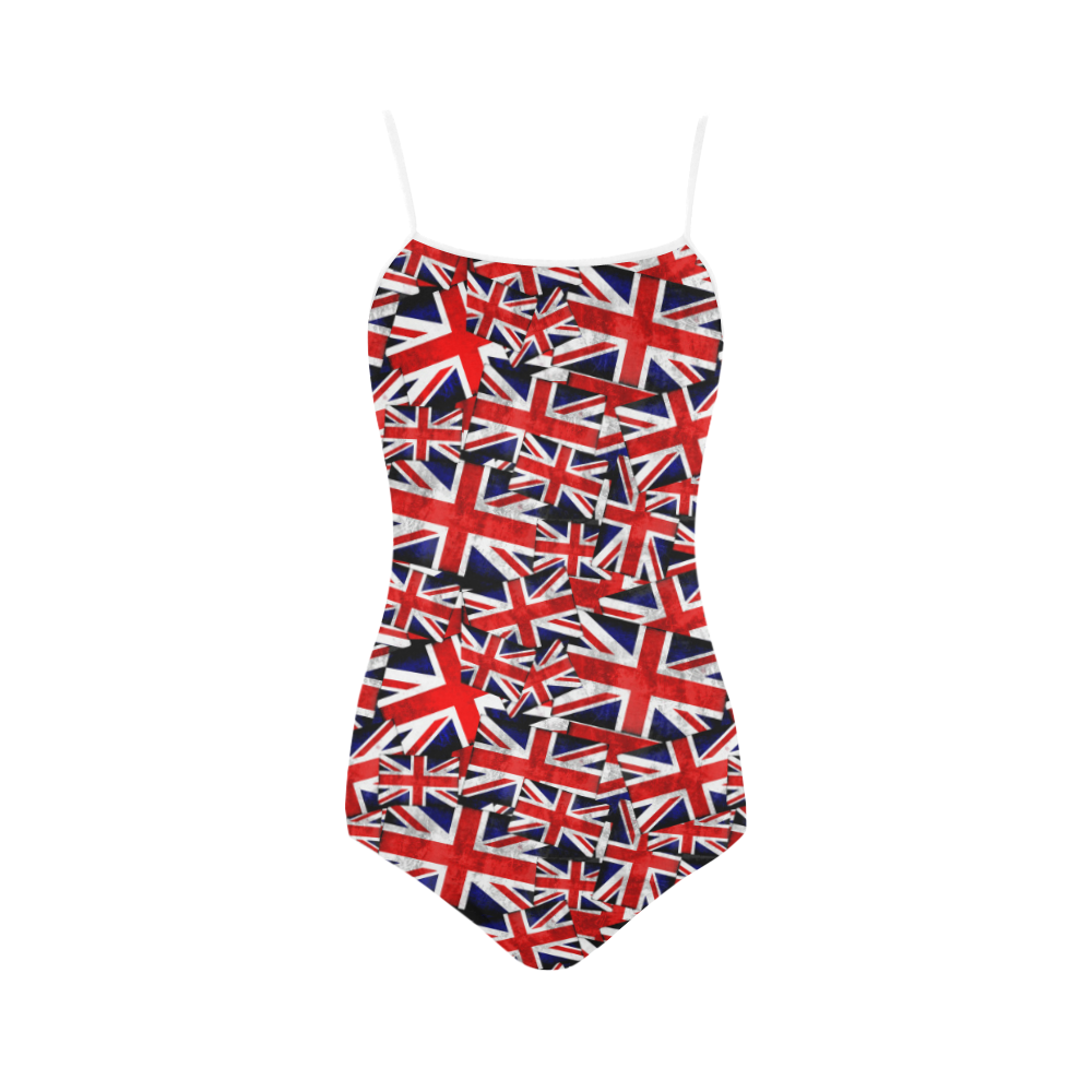 Union Jack British UK Flag - White Straps Strap Swimsuit ( Model S05)