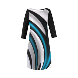 Blue White Black Fractal Art Round Collar Dress (D22)