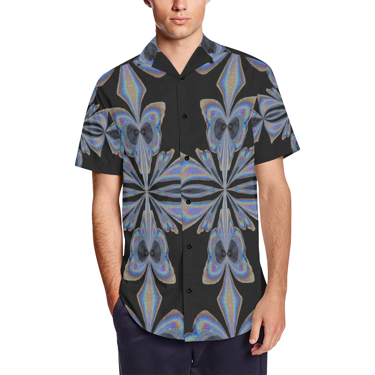 Rainbow oil slick Men's Short Sleeve Shirt with Lapel Collar (Model T54)