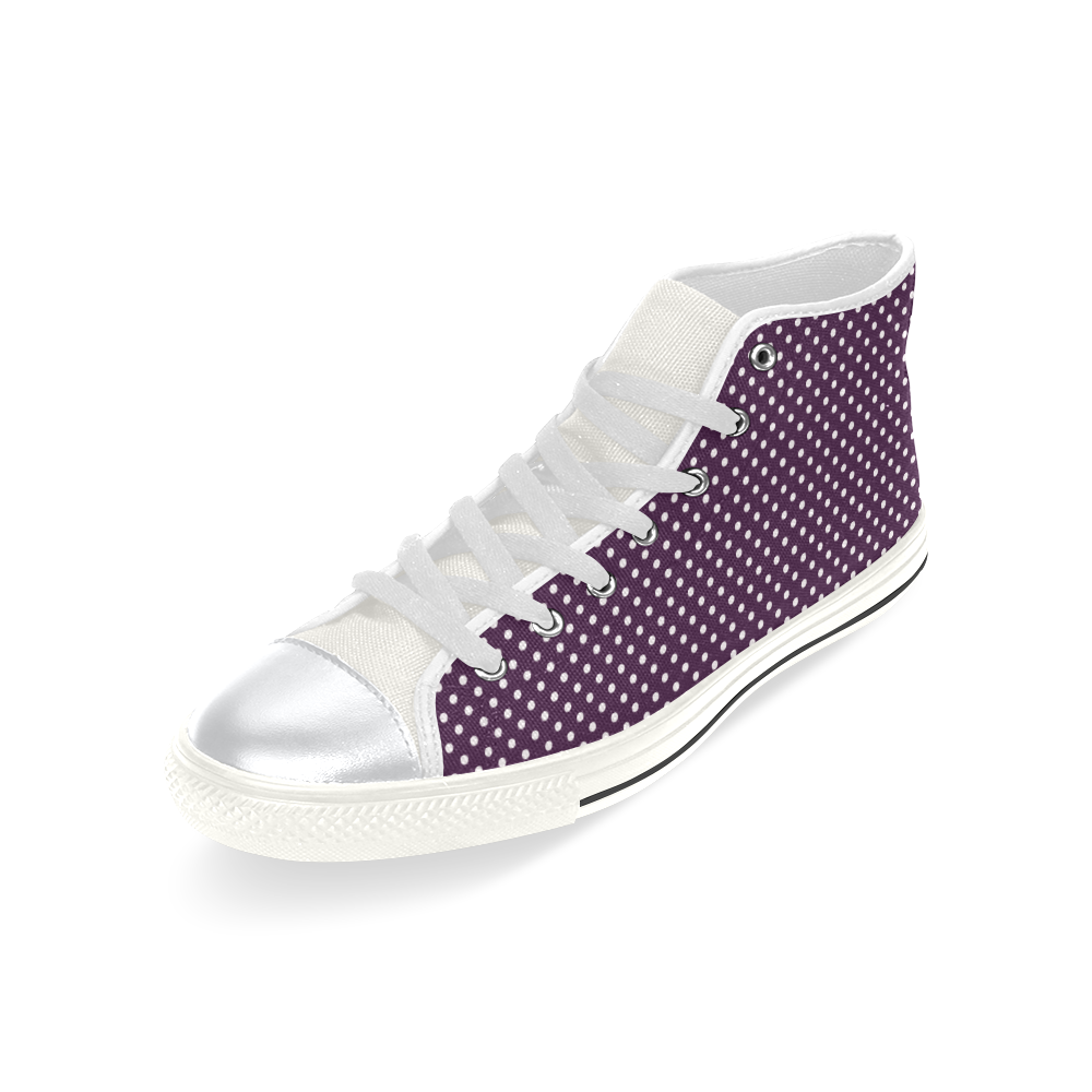 Burgundy polka dots High Top Canvas Women's Shoes/Large Size (Model 017)