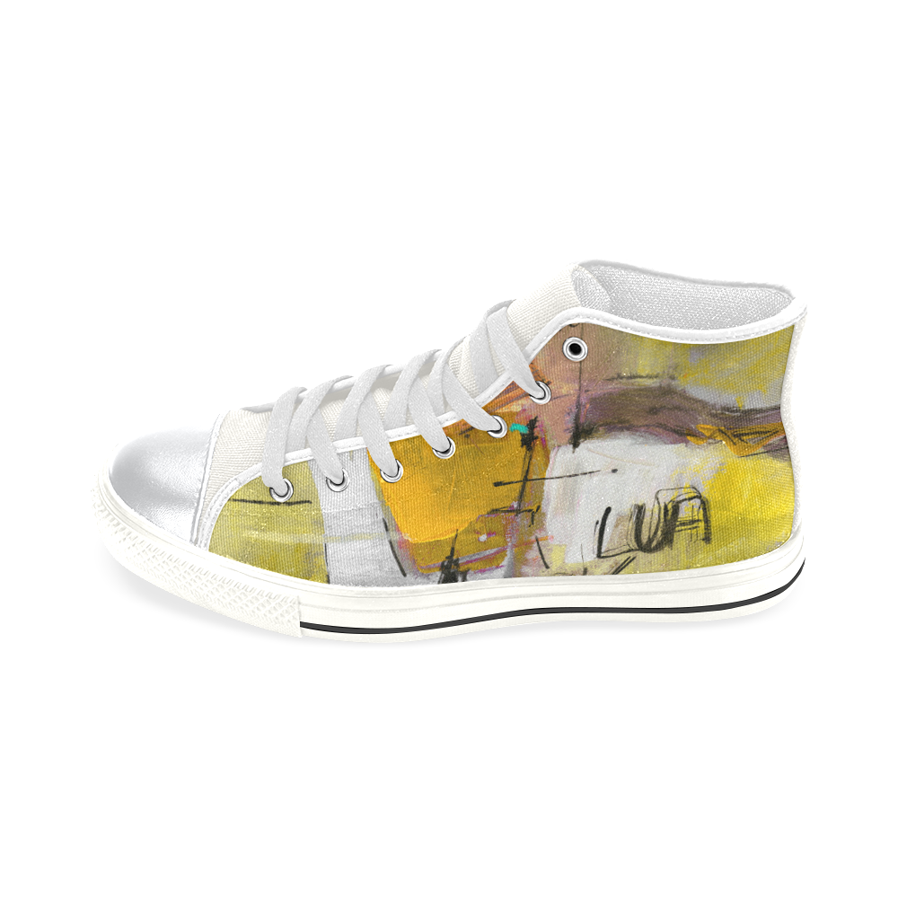 Lua yellow White High Top Canvas Shoes for Kid (Model 017)