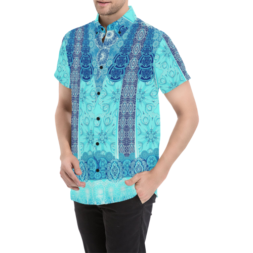 arabesques -bleu Men's All Over Print Short Sleeve Shirt (Model T53)