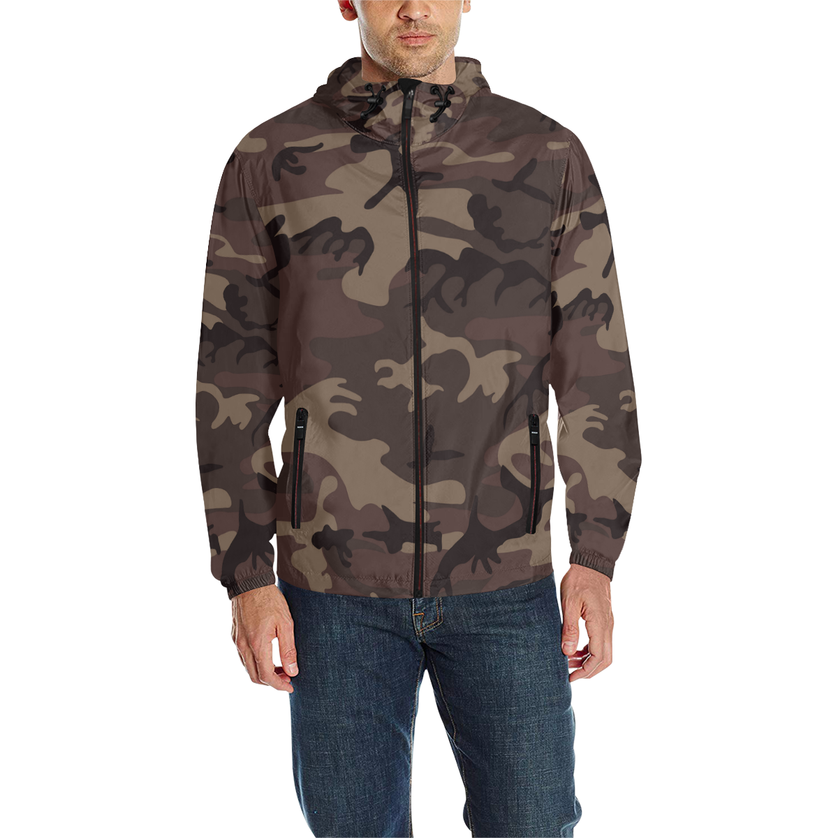 Camo Red Brown All Over Print Quilted Windbreaker for Men (Model H35)
