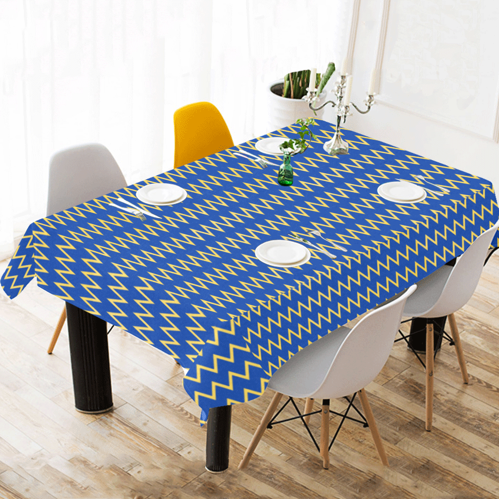 Chevron Jaune/Bleu Cotton Linen Tablecloth 60"x120"