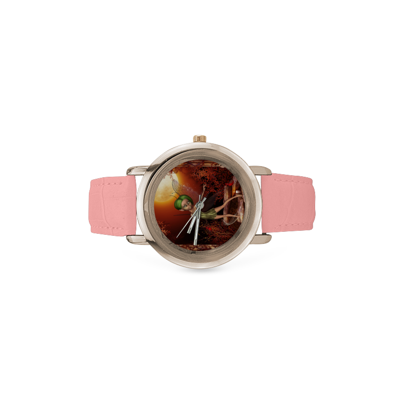 Cute little fairy Women's Rose Gold Leather Strap Watch(Model 201)