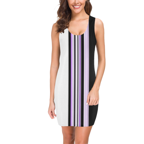 Black white and purple stripes Medea Vest Dress (Model D06)