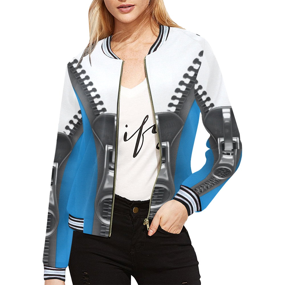 ZIPPER THREE All Over Print Bomber Jacket for Women (Model H21)