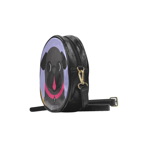Black Pug on Lavender Round Sling Bag (Model 1647)