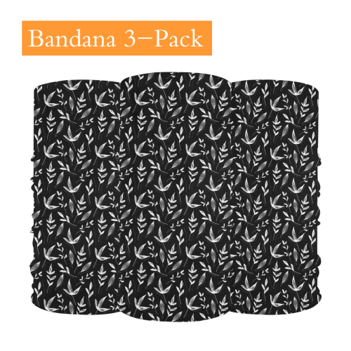 Leafy White Bandana 3 Pack Face Mask Cover Multifunctional Headwear (Pack of 3)