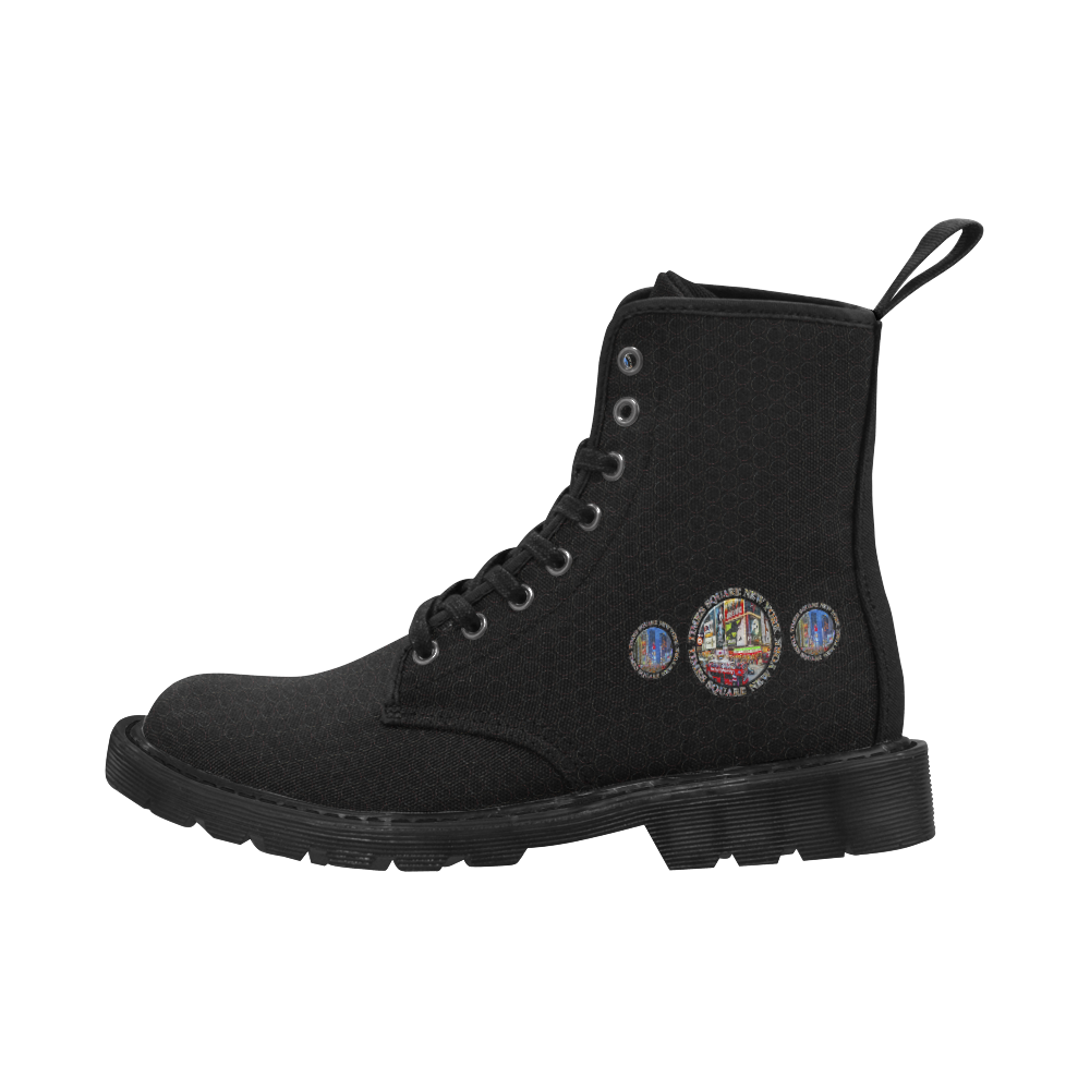 Times Square New York City webbing style on black 3 Martin Boots for Men (Black) (Model 1203H)