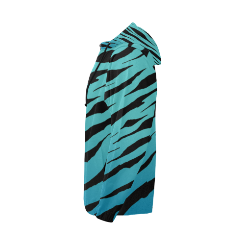 Blue Tiger Stripe Hoodie All Over Print Full Zip Hoodie for Men (Model H14)