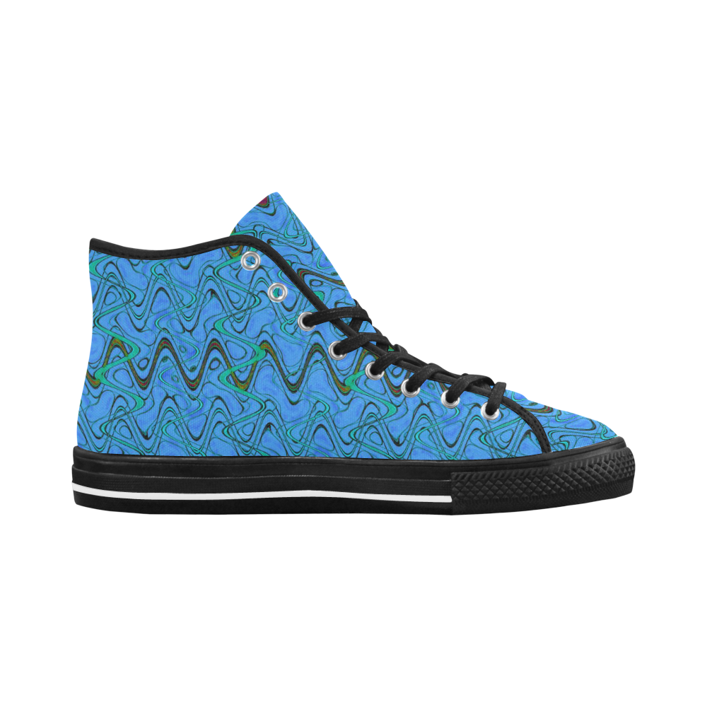 Blue Green and Black Waves pattern design Vancouver H Women's Canvas Shoes (1013-1)