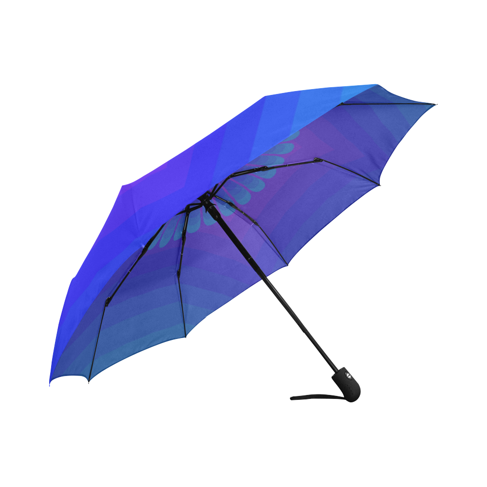 Blue flower on blue violet multiple squares Auto-Foldable Umbrella (Model U04)