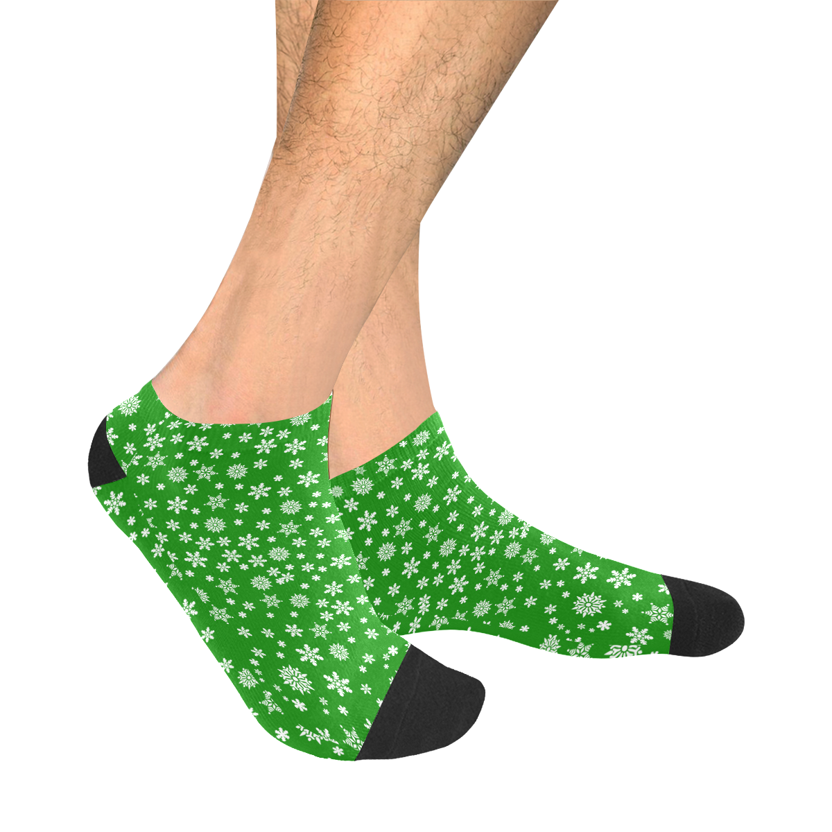 Christmas White Snowflakes on Green Men's Ankle Socks