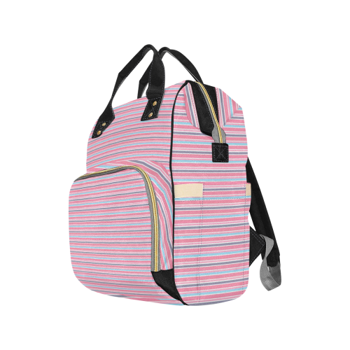 Pink Grey Turquoise Stripe Multi-Function Diaper Backpack/Diaper Bag (Model 1688)