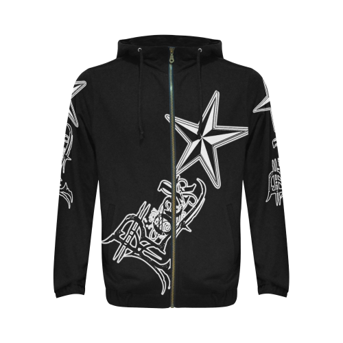 Rock Star Large Logo Black Hoodie All Over Print Full Zip Hoodie for Men (Model H14)