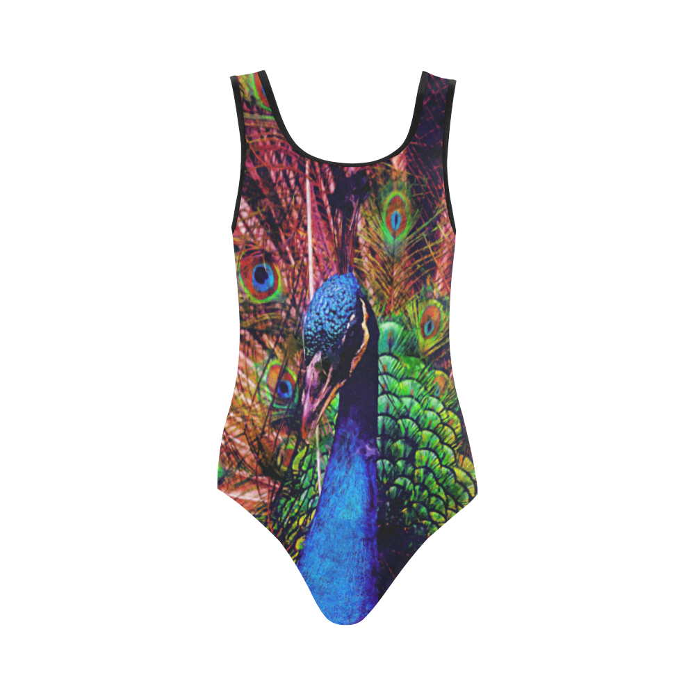 Impressionist Peacock Vest One Piece Swimsuit (Model S04)