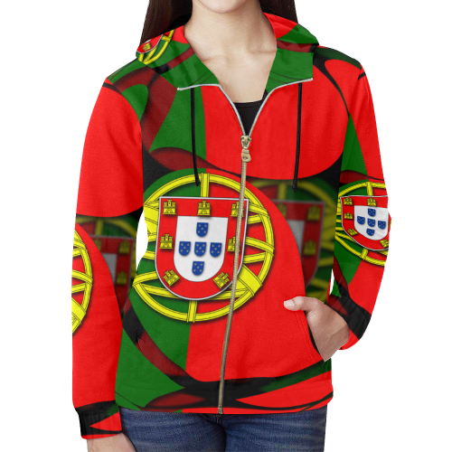 The Flag of Portugal All Over Print Full Zip Hoodie for Women (Model H14)