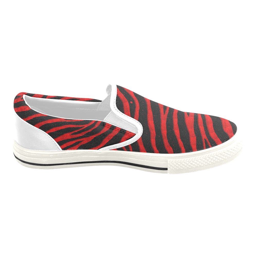 Ripped SpaceTime Stripes - Red Slip-on Canvas Shoes for Kid (Model 019)