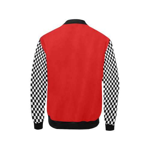 Checkerboard Black and White / Red Kids' All Over Print Bomber Jacket (Model H40)