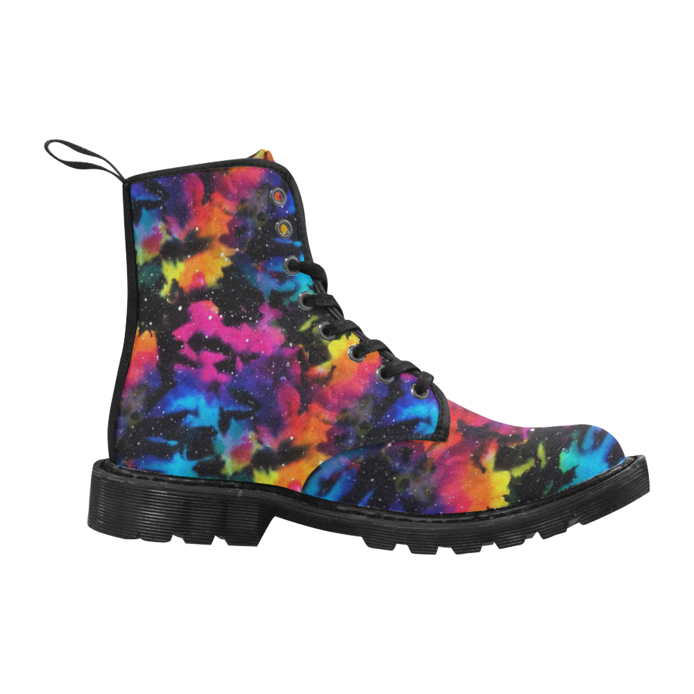 Tie Dye Rainbow Galaxy Martin Boots for Women (Black) (Model 1203H)