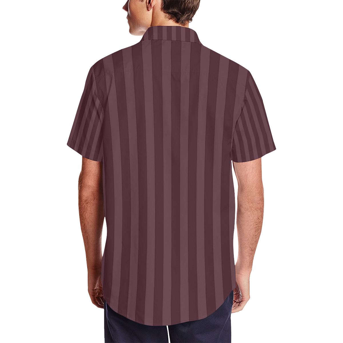 Maroon Stripes Men's Short Sleeve Shirt with Lapel Collar (Model T54)