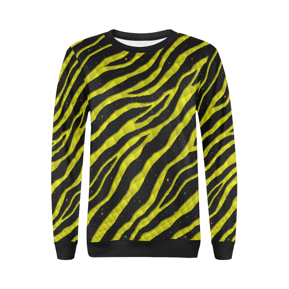 Ripped SpaceTime Stripes - Yellow All Over Print Crewneck Sweatshirt for Women (Model H18)