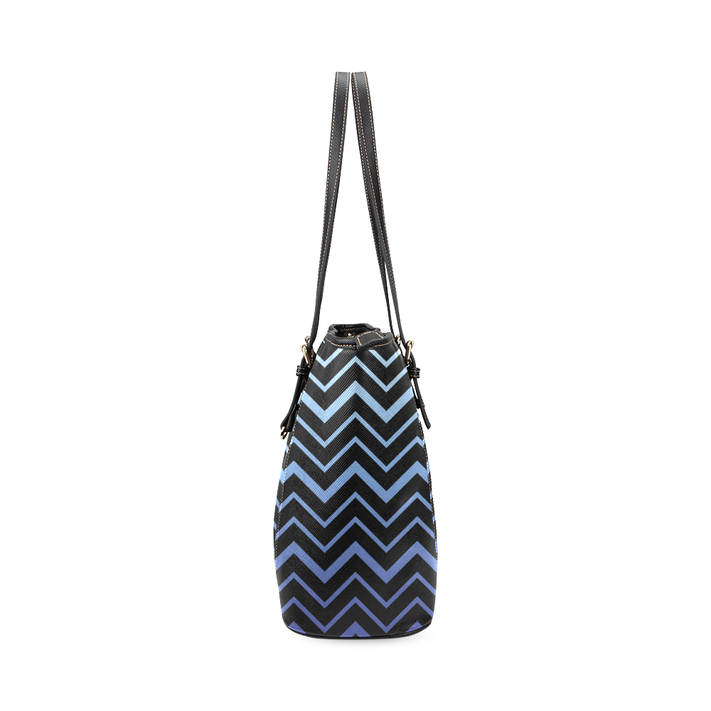 Steel Blue Chevrons on Black Background Leather Tote Bag/Small (Model 1640)