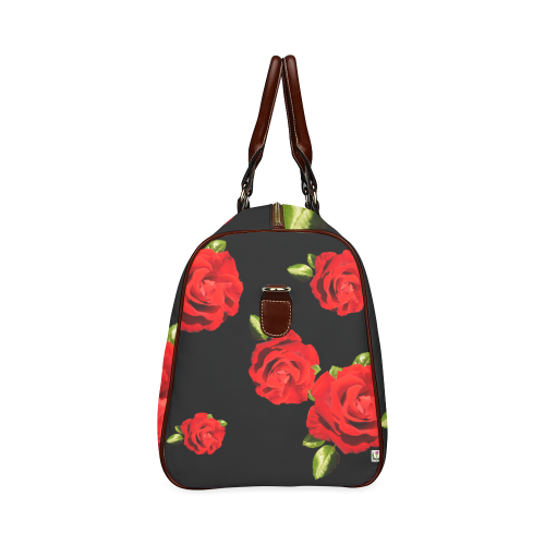 Fairlings Delight's Black Luxury Collection- Red Rose Waterproof Travel Bag/Small 53086f Waterproof Travel Bag/Small (Model 1639)