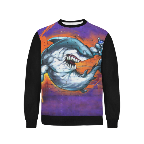 Graffiti Shark (Vest Style) Men's Rib Cuff Crew Neck Sweatshirt (Model H34)