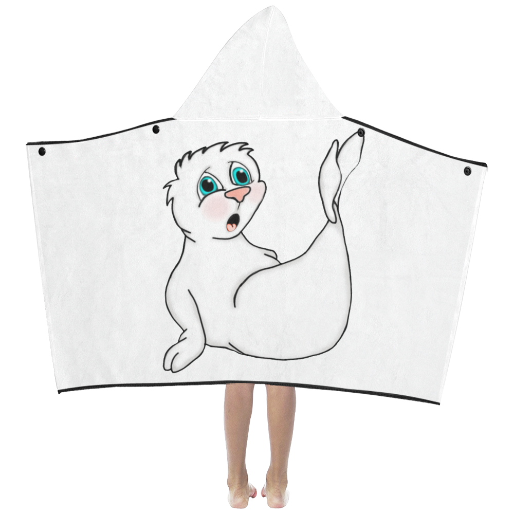 Surprised Seal White Kids' Hooded Bath Towels