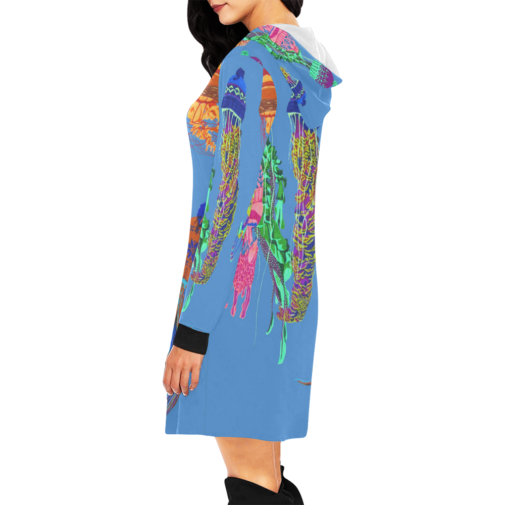 cool jellyfish All Over Print Hoodie Mini Dress (Model H27)