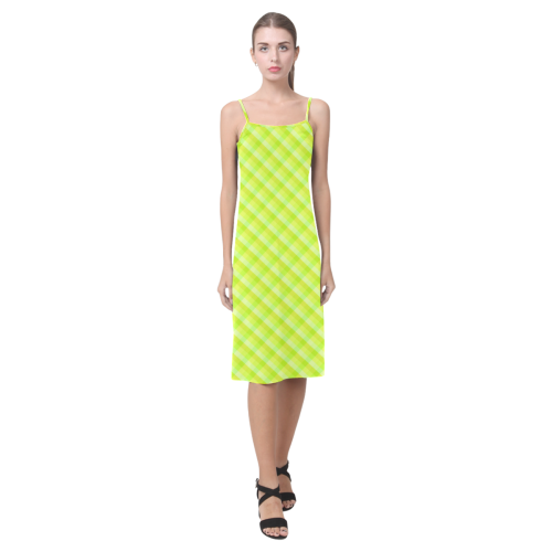 Yellow and green plaid pattern Alcestis Slip Dress (Model D05)