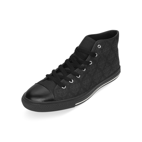 Black on Black Pattern High Top Canvas Shoes for Kid (Model 017)