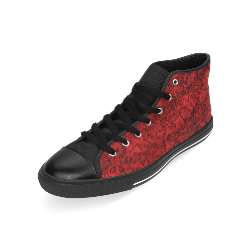 Red Roses Black High Top Canvas Shoes for Kid (Model 017)