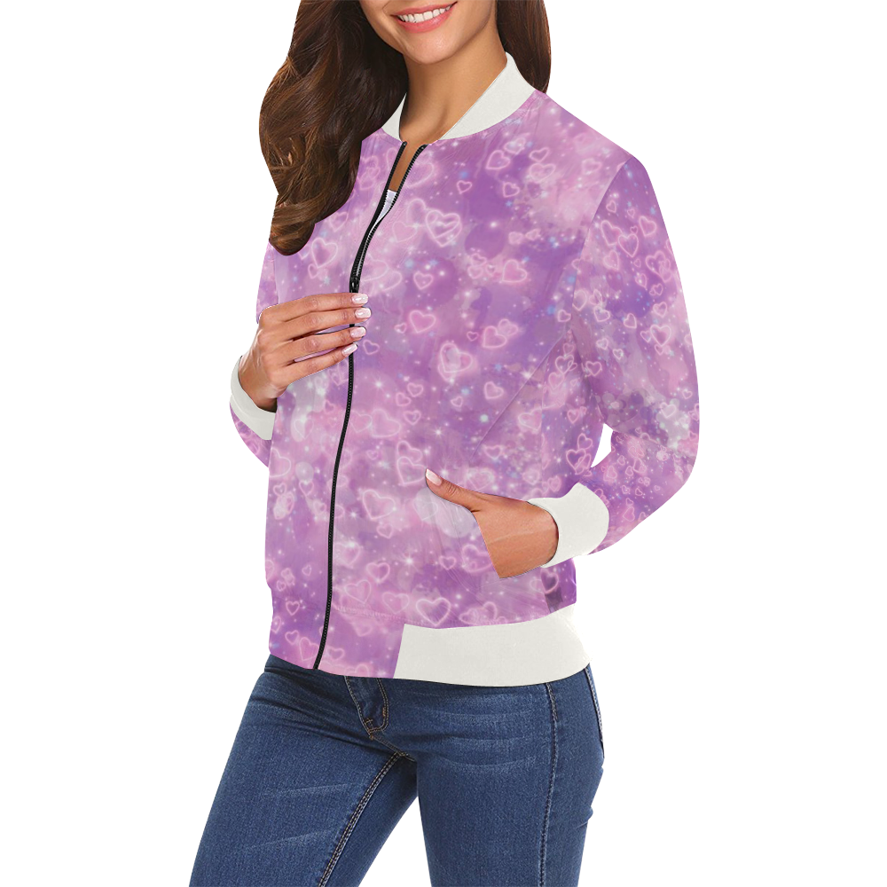 Sparkling glowing hearts A by JamColors All Over Print Bomber Jacket for Women (Model H19)