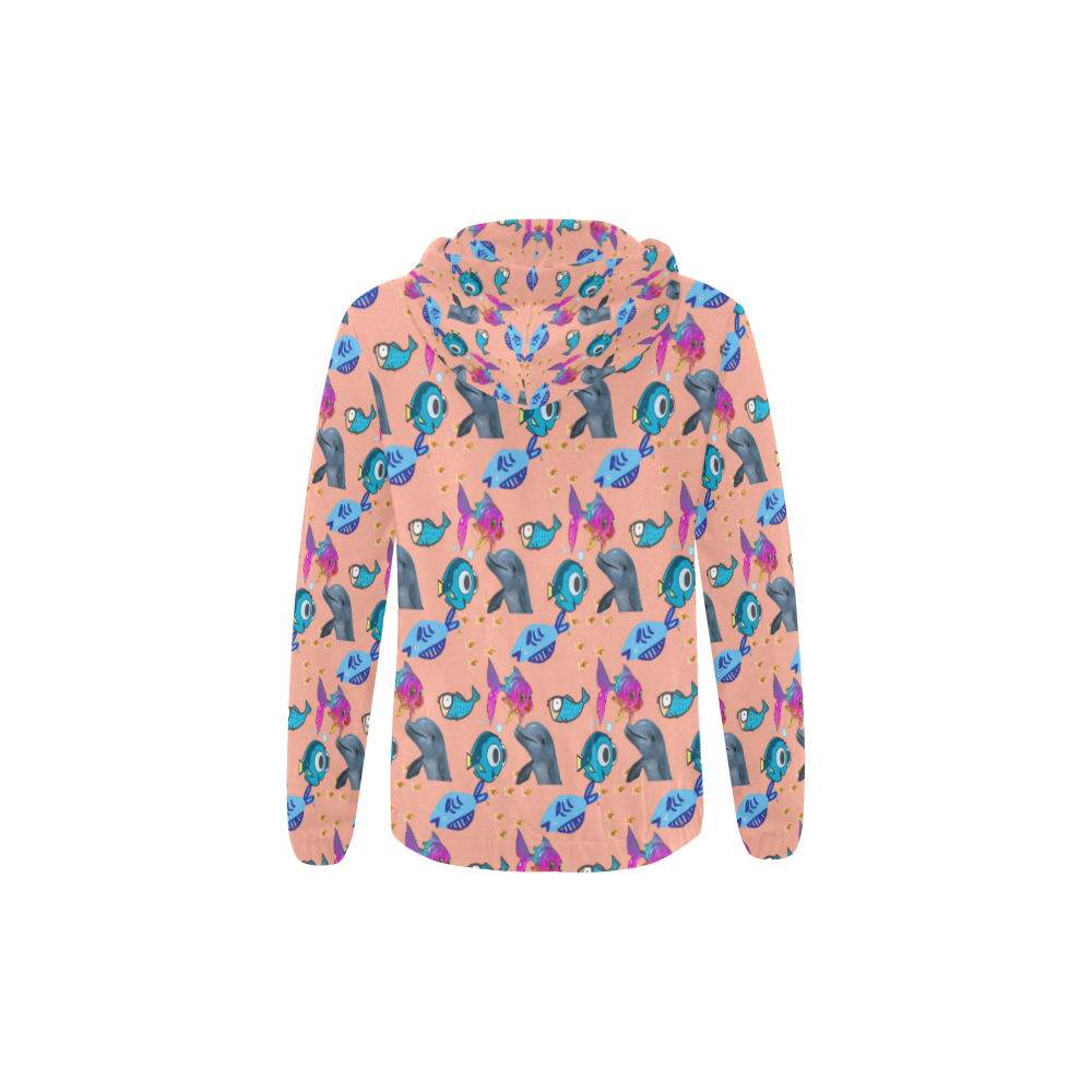 dolphins Fishes All Over Print Full Zip Hoodie for Kid (Model H14)