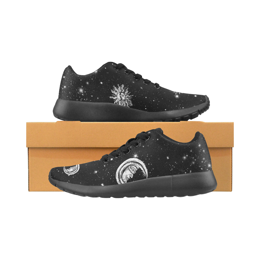 Mystic Stars, Moon and Sun (Black Laces) Women's Running Shoes/Large Size (Model 020)