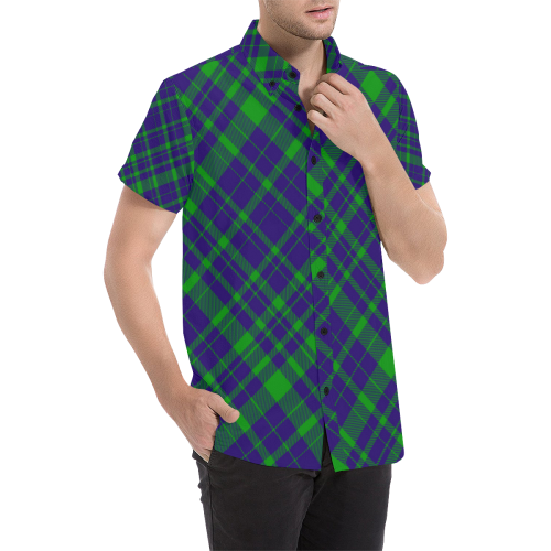 Diagonal Green & Purple Plaid Modern Style Men's All Over Print Short Sleeve Shirt/Large Size (Model T53)