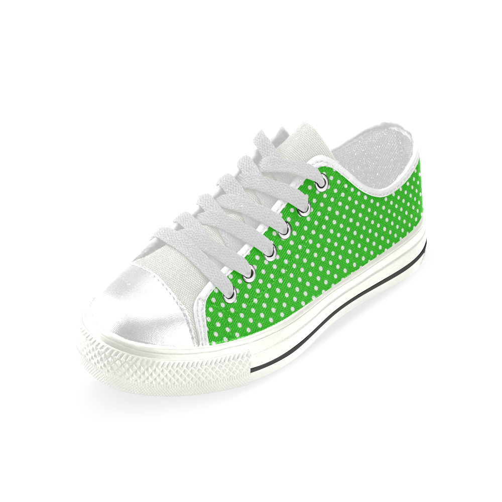 Green polka dots Low Top Canvas Shoes for Kid (Model 018)