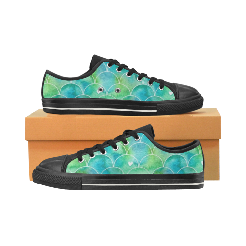 Mermaid SCALES green blue Low Top Canvas Shoes for Kid (Model 018)