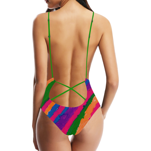 Multicolor painted Strappy One Piece jacksonsrunaw Sexy Lacing Backless One-Piece Swimsuit (Model S10)