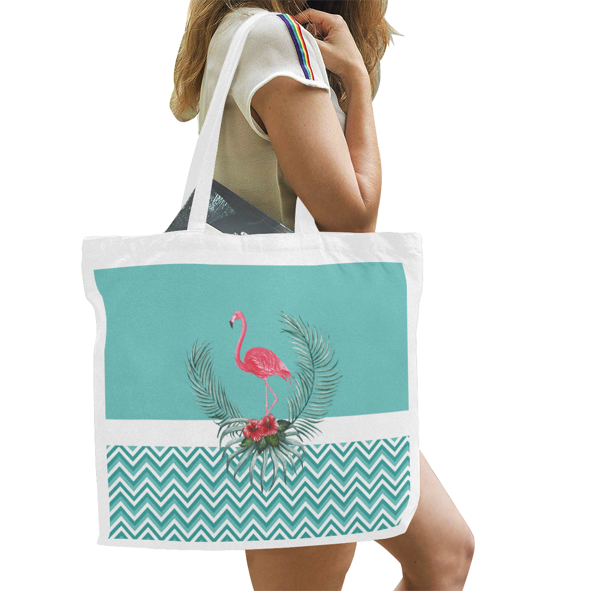 Retro Flamingo Chevron Canvas Tote Bag/Large (Model 1702)