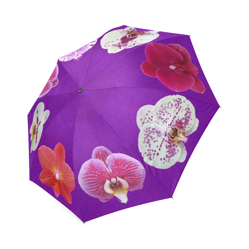 Orchids on purple tweed photo print Foldable Umbrella (Model U01)