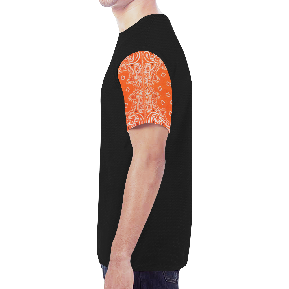 Orange/Black Half Bandana New All Over Print T-shirt for Men (Model T45)