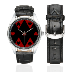 Las Vegas Black Red Play Card Shapes Men's Casual Leather Strap Watch(Model 211)