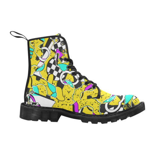 Shapes on a yellow background Martin Boots for Women (Black) (Model 1203H)