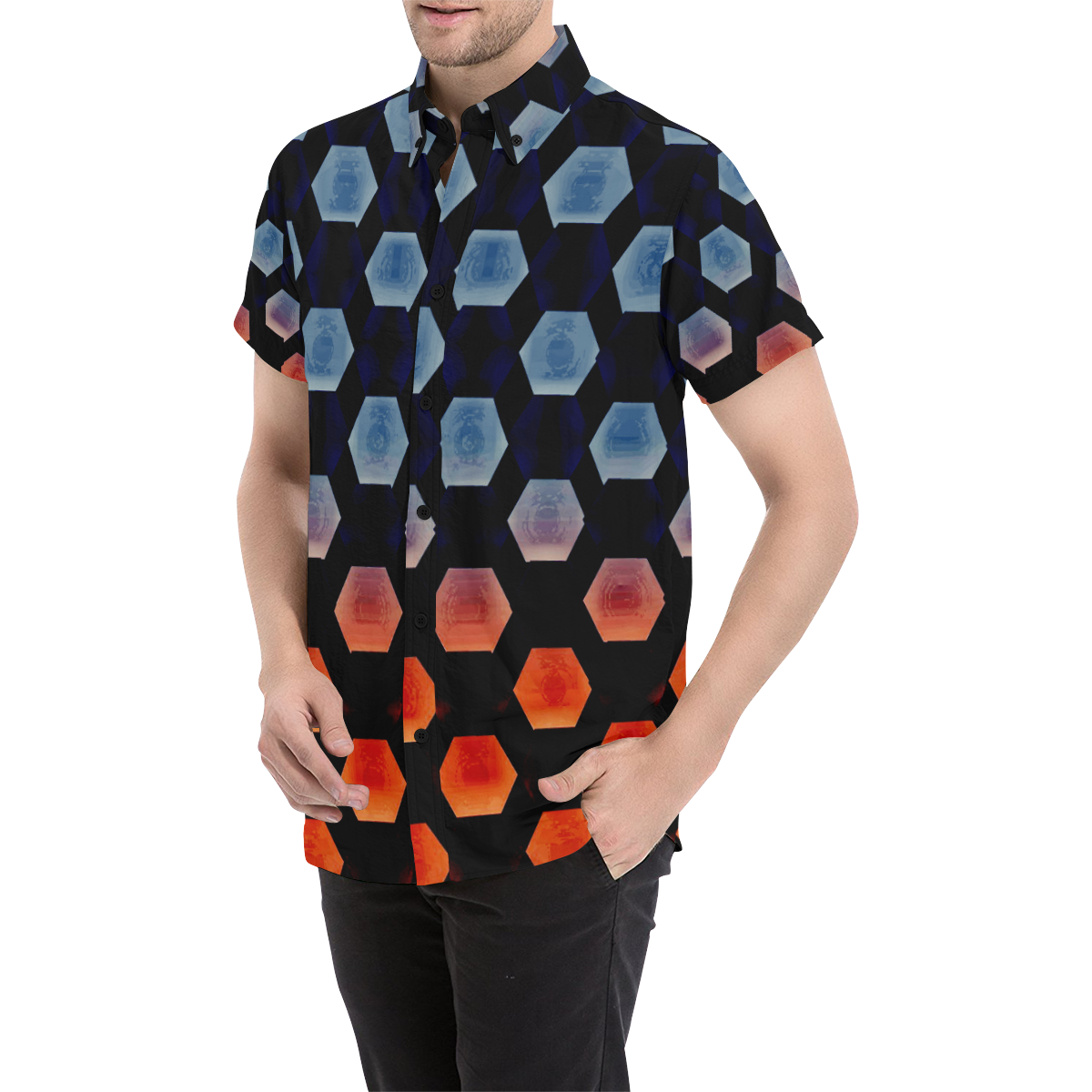 Blue and Orange Octagon Design By Me by Doris Clay-Kersey Men's All Over Print Short Sleeve Shirt (Model T53)