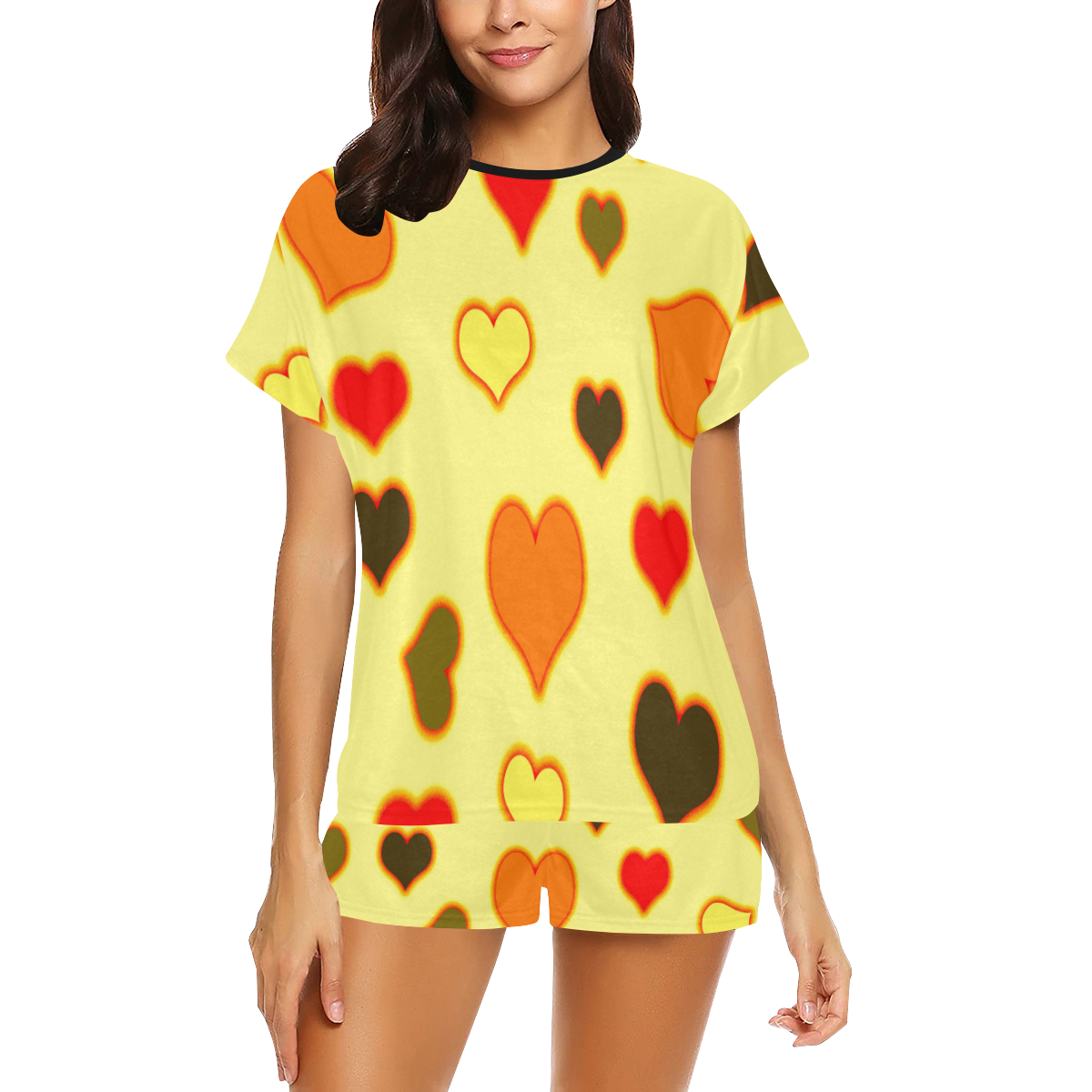 Hearts Pattern Women's Short Pajama Set