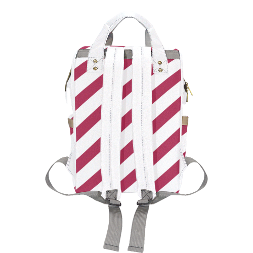 Dark Pink White Stripe Pattern Multi-Function Diaper Backpack/Diaper Bag (Model 1688)